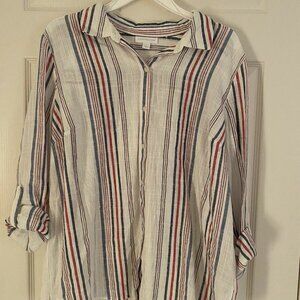 Charter Club Women's Roll Tab Sleeve Striped Line